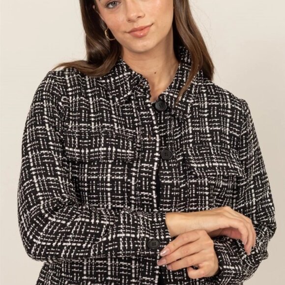 Marianne Tweed Button-Up Jacket | Women's Black and White Fashion | Trendy - Picture 4 of 8